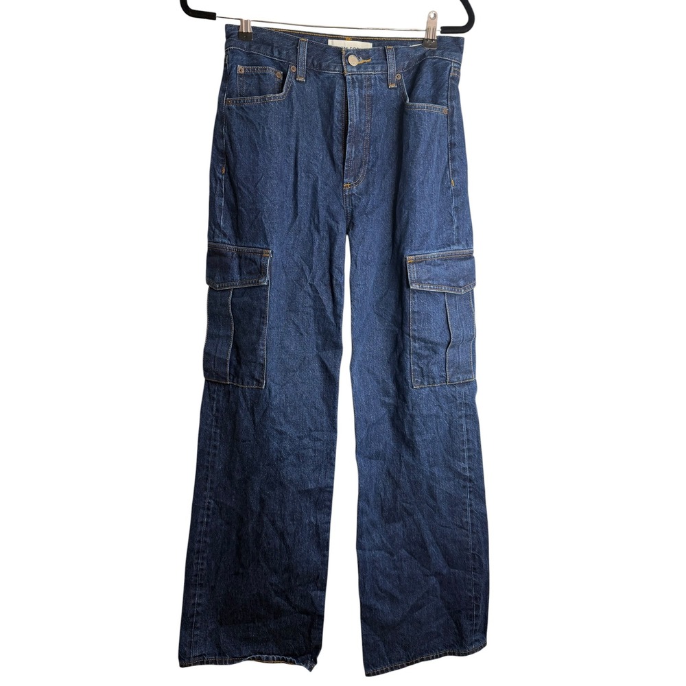 Aritzia Denim Forum The Farrah Hi-Rise Cargo Jeans Dark Wash Blue Size 27